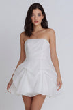 Corset A Line Ruffled Strapless Ivory Short Graduation Dress with Bow