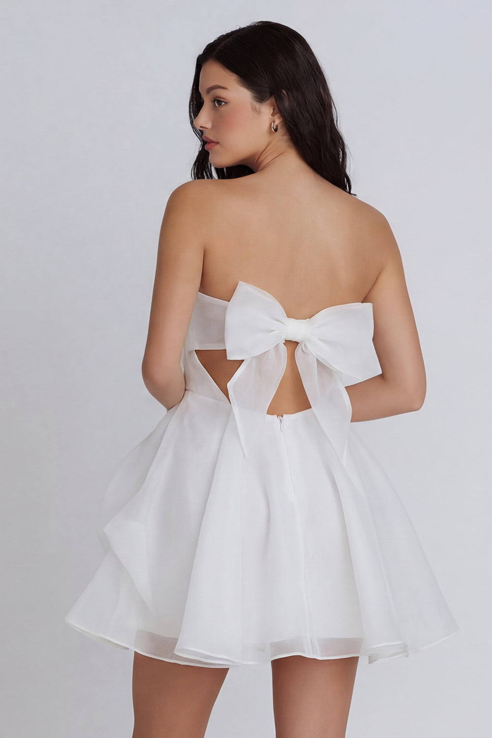 Corset A Line Ruffled Strapless Ivory Short Graduation Dress with Bow