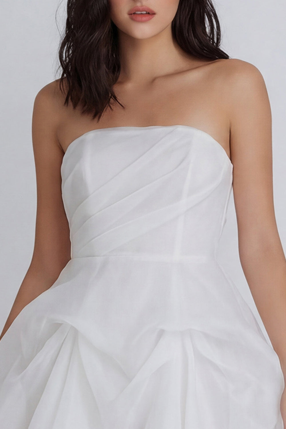 Corset A Line Ruffled Strapless Ivory Short Graduation Dress with Bow