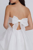Corset A Line Ruffled Strapless Ivory Short Graduation Dress with Bow
