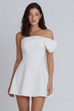 A Line Strapless Corset Ivory Short Graduation Dress with Bow