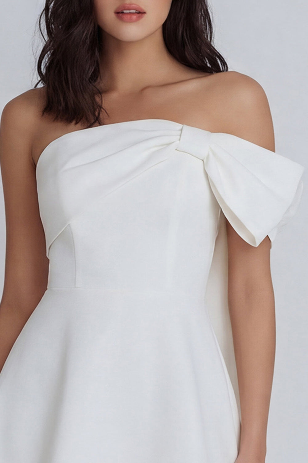 A Line Strapless Corset Ivory Short Graduation Dress with Bow
