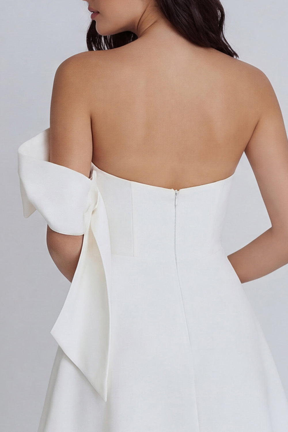 A Line Strapless Corset Ivory Short Graduation Dress with Bow