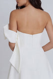 A Line Strapless Corset Ivory Short Graduation Dress with Bow