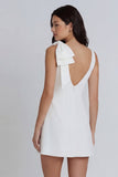 Boat Neck Ruched A Line Ivory Short Graduation Dress with Bow