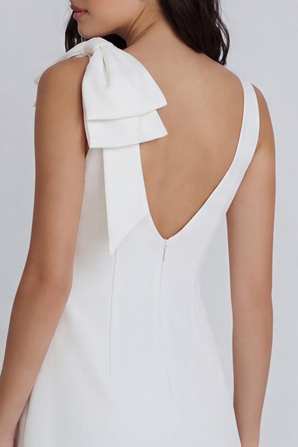 Boat Neck Ruched A Line Ivory Short Graduation Dress with Bow