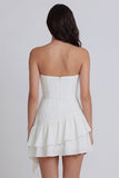 Ruched Strapless Ivory Ruffled A Line Short Graduation Dress
