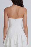 Ruched Strapless Ivory Ruffled A Line Short Graduation Dress