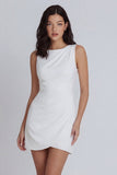 Boat Neck Ruched Ivory Tight Short Graduation Dress