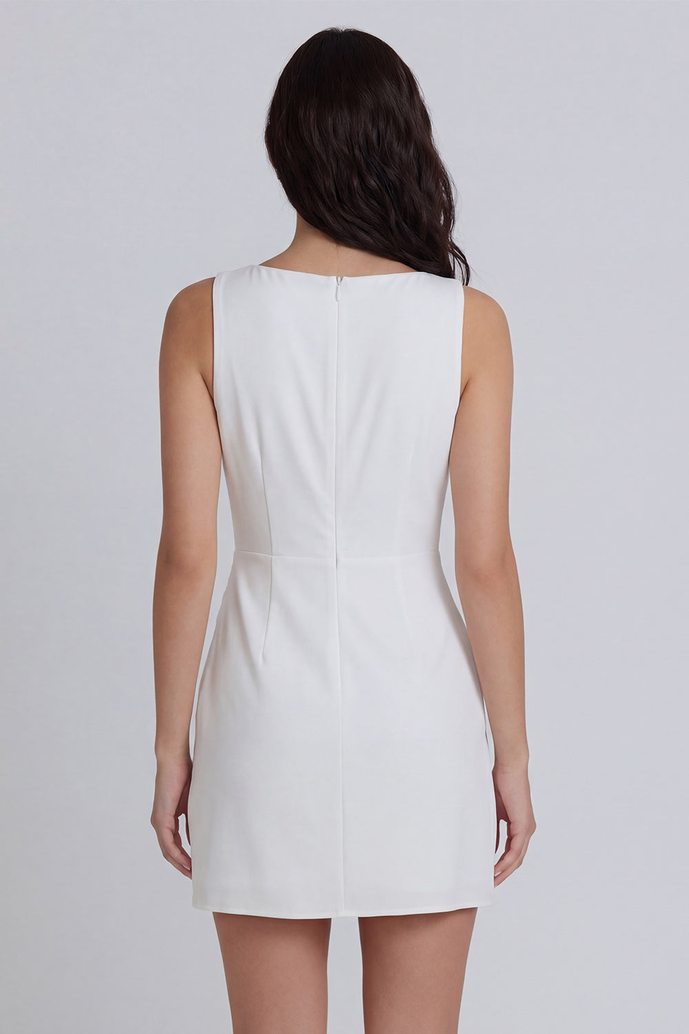 Boat Neck Ruched Ivory Tight Short Graduation Dress