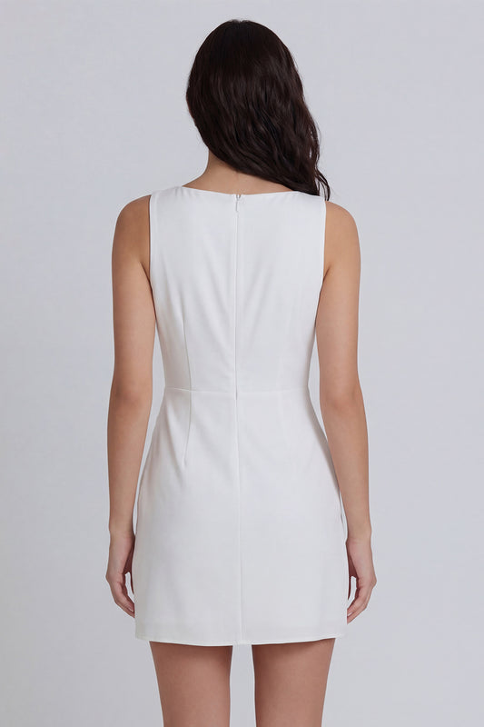 Boat Neck Ruched Ivory Tight Short Graduation Dress