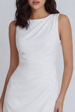 Boat Neck Ruched Ivory Tight Short Graduation Dress