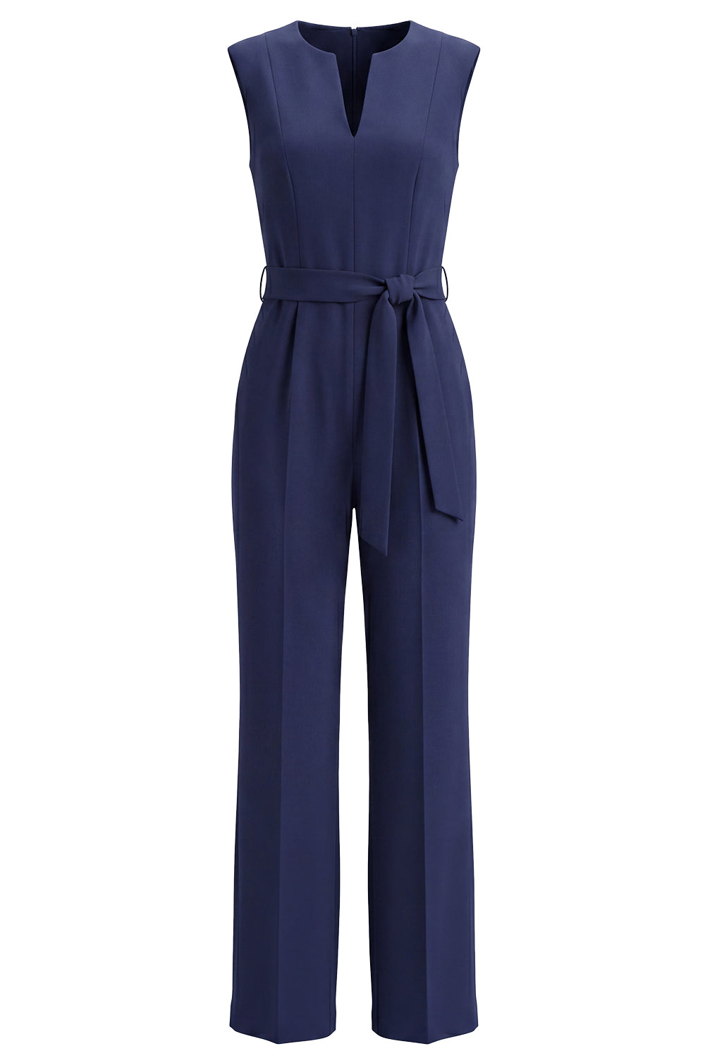 Navy Satin Slim Fit Work Jumpsuits with Pockets