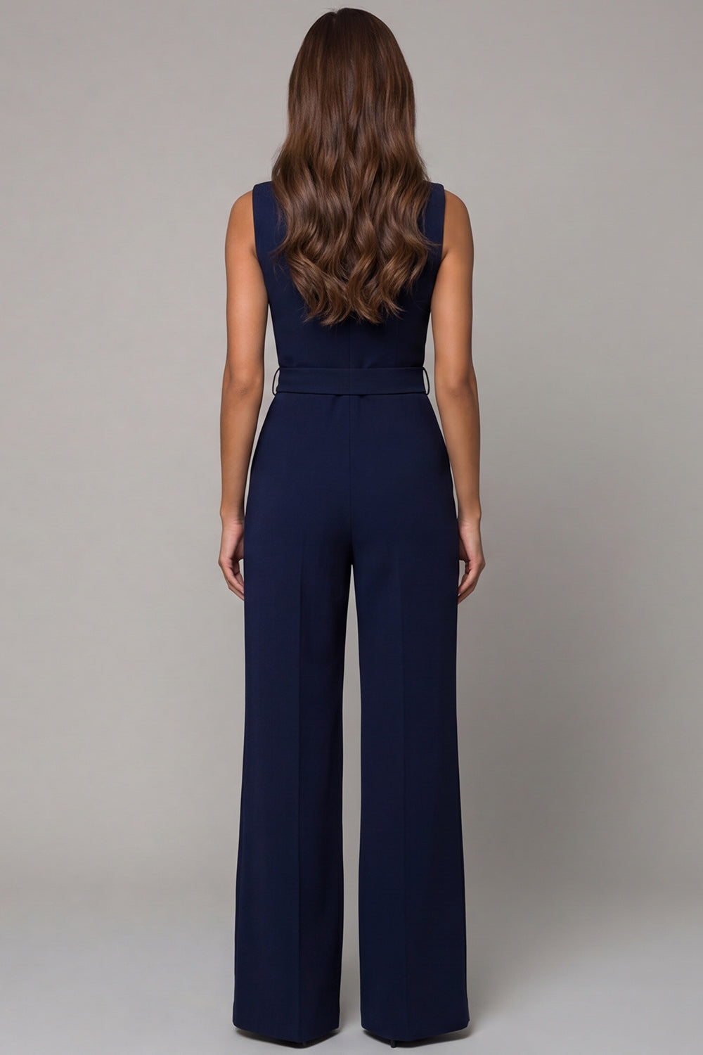 Navy Satin Slim Fit Work Jumpsuits with Pockets