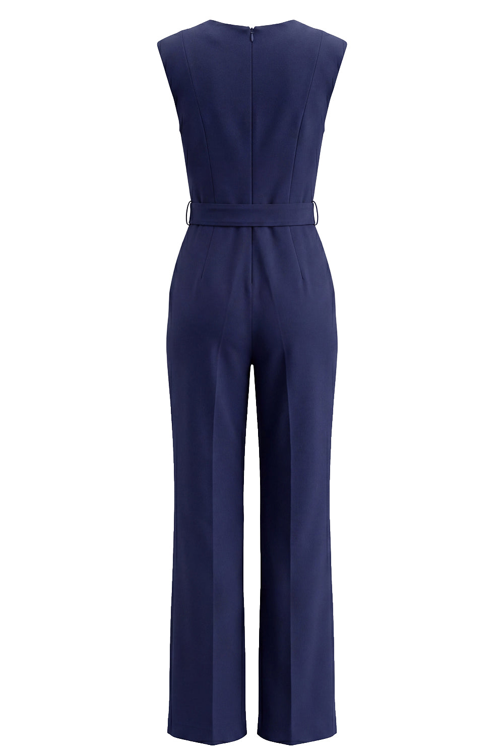 Navy Satin Slim Fit Work Jumpsuits with Pockets