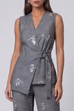 Sparkly Dark Grey Sequin Shawl Lapel 2 Piece Business Suits with Belt