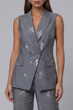 Double Breasted Peak Lapel 2 Piece Sparkly Dark Grey Sequin Business Suits