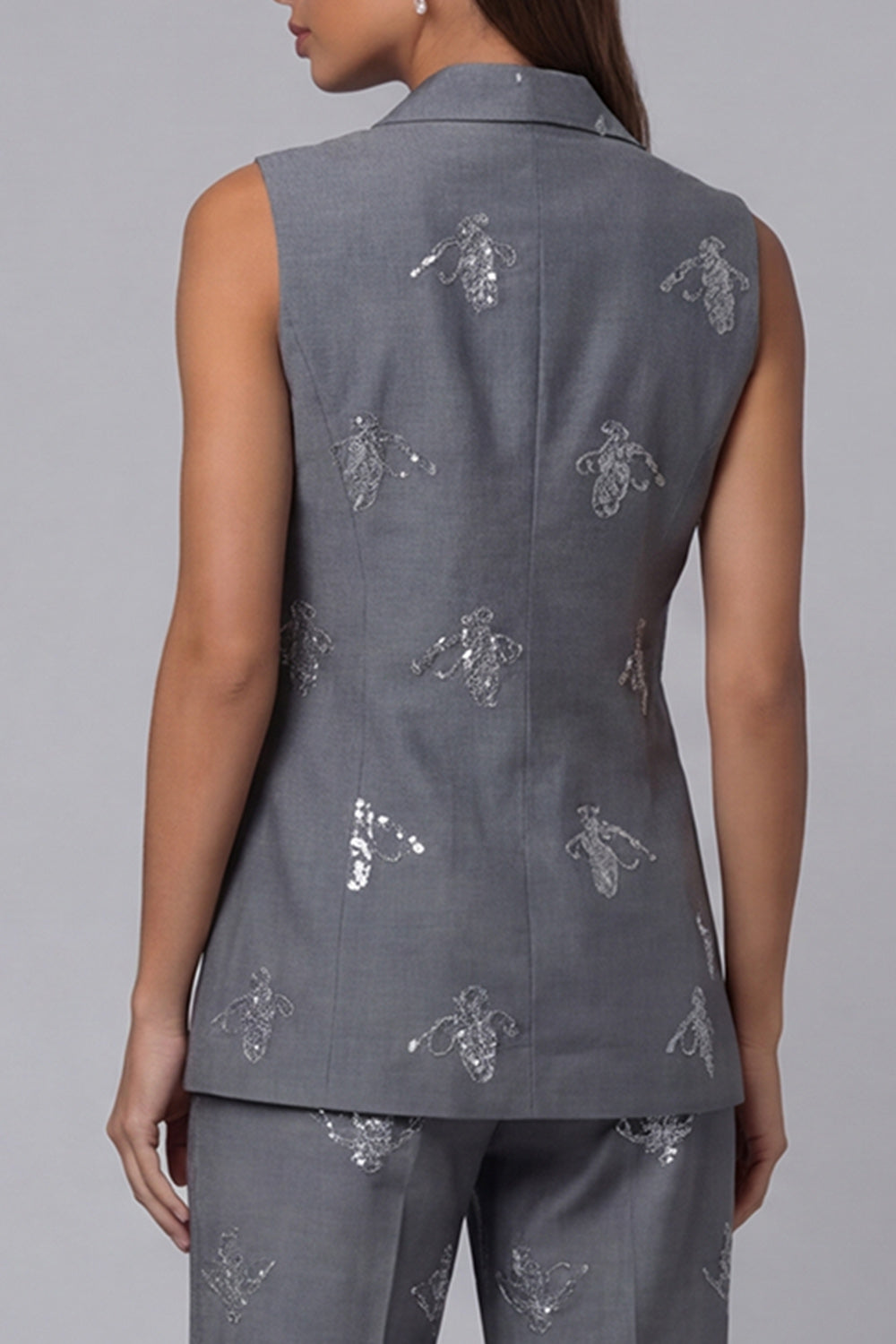 Double Breasted Peak Lapel 2 Piece Sparkly Dark Grey Sequin Business Suits