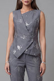 Single Breasted 2 Piece Sparkly Dark Grey Sequin Business Suits