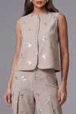 2 Piece Sparkly Khaki Single Breasted Sequin Business Suits