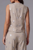 2 Piece Sparkly Khaki Single Breasted Sequin Business Suits