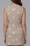 2 Piece Khaki Single Breasted Round Neck Butterflies Business Suits
