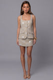Single Breasted 2 Piece Sparkly Khaki Square Neck Sequin Business Suits