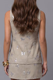 Single Breasted 2 Piece Sparkly Khaki Square Neck Sequin Business Suits