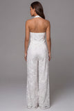 Halter Single Breasted 2 Piece Ivory Lace Floral Business Suits