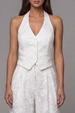 Halter Single Breasted 2 Piece Ivory Lace Floral Business Suits