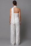 Single Breasted One Shoulder 2 Piece Ivory Lace Floral Business Suits