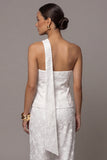 Single Breasted One Shoulder 2 Piece Ivory Lace Floral Business Suits