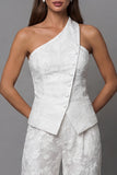 Single Breasted One Shoulder 2 Piece Ivory Lace Floral Business Suits