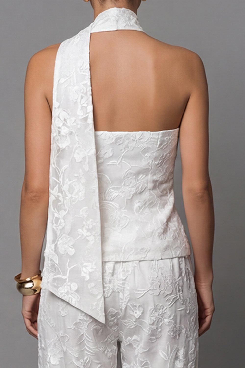 Single Breasted One Shoulder 2 Piece Ivory Lace Floral Business Suits