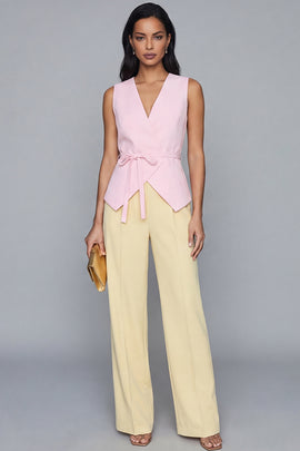 Pink and Butter Yellow Shawl Lapel 2 Piece Business Suits with Sash
