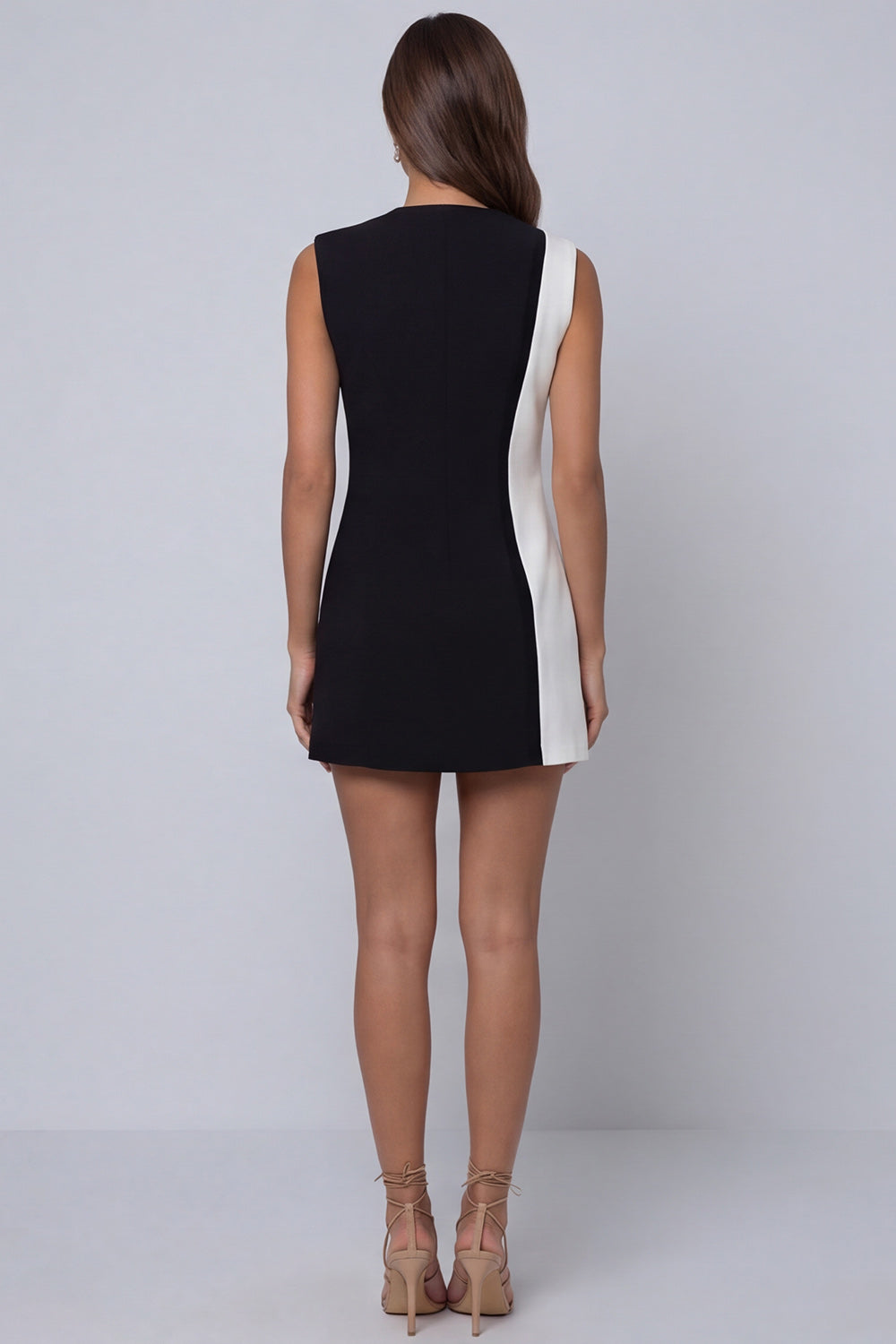 Shawl Lapel Black and White Slim Fit Work Dress