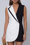 Shawl Lapel Black and White Slim Fit Work Dress