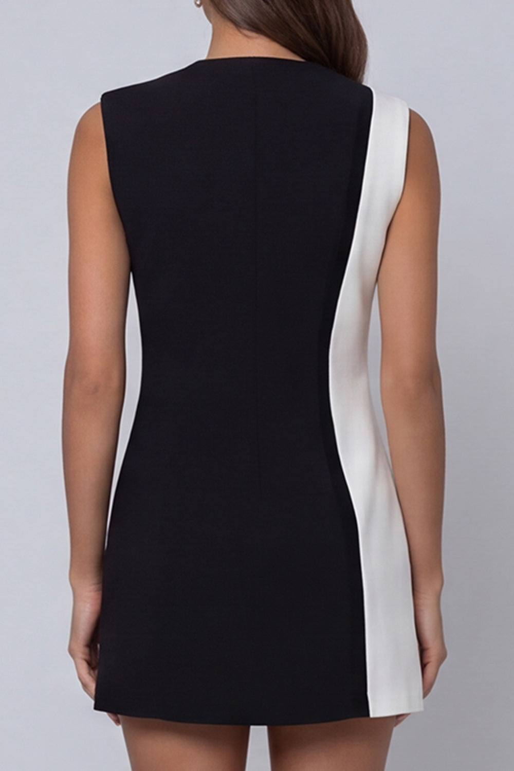 Shawl Lapel Black and White Slim Fit Work Dress