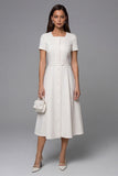 Simple Ivory Long A Line Short Sleeves Work Dress