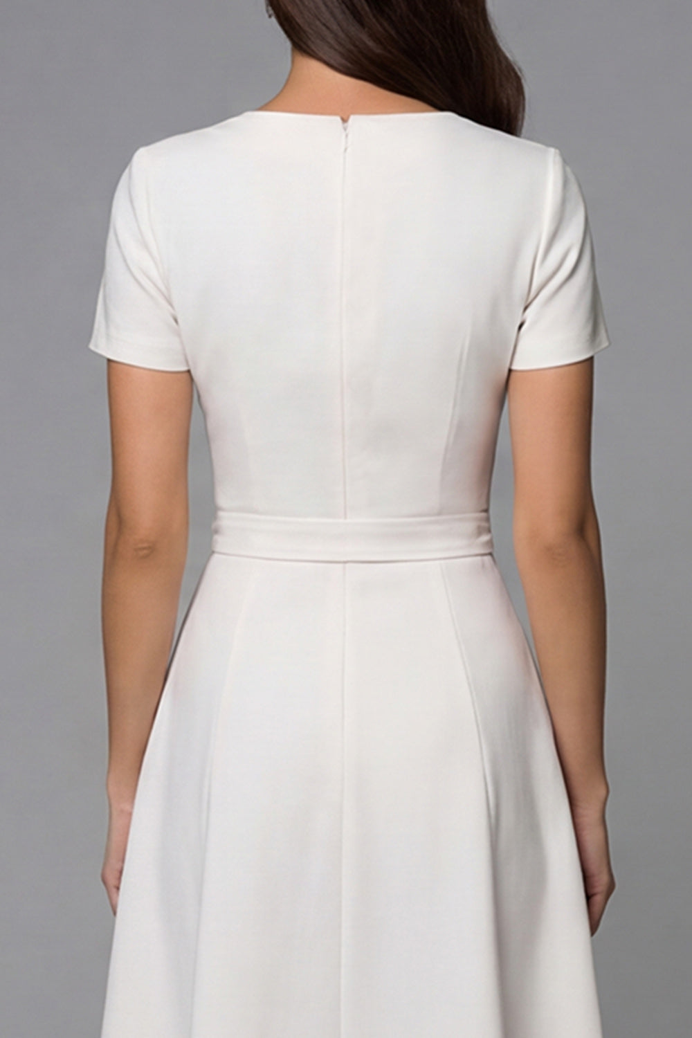 Simple Ivory Long A Line Short Sleeves Work Dress