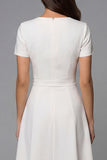 Simple Ivory Long A Line Short Sleeves Work Dress