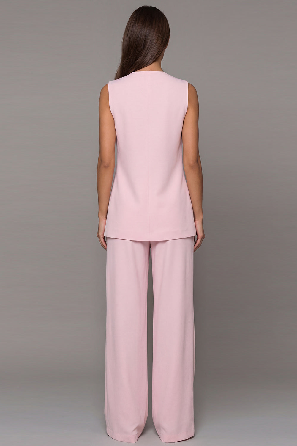 Pink Shawl Lapel 2 Piece Wide Leg Business Suits with Sash