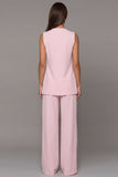 Pink Shawl Lapel 2 Piece Wide Leg Business Suits with Sash
