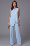 Sky Blue 2 Piece Asymmetrical Hem Business Suits