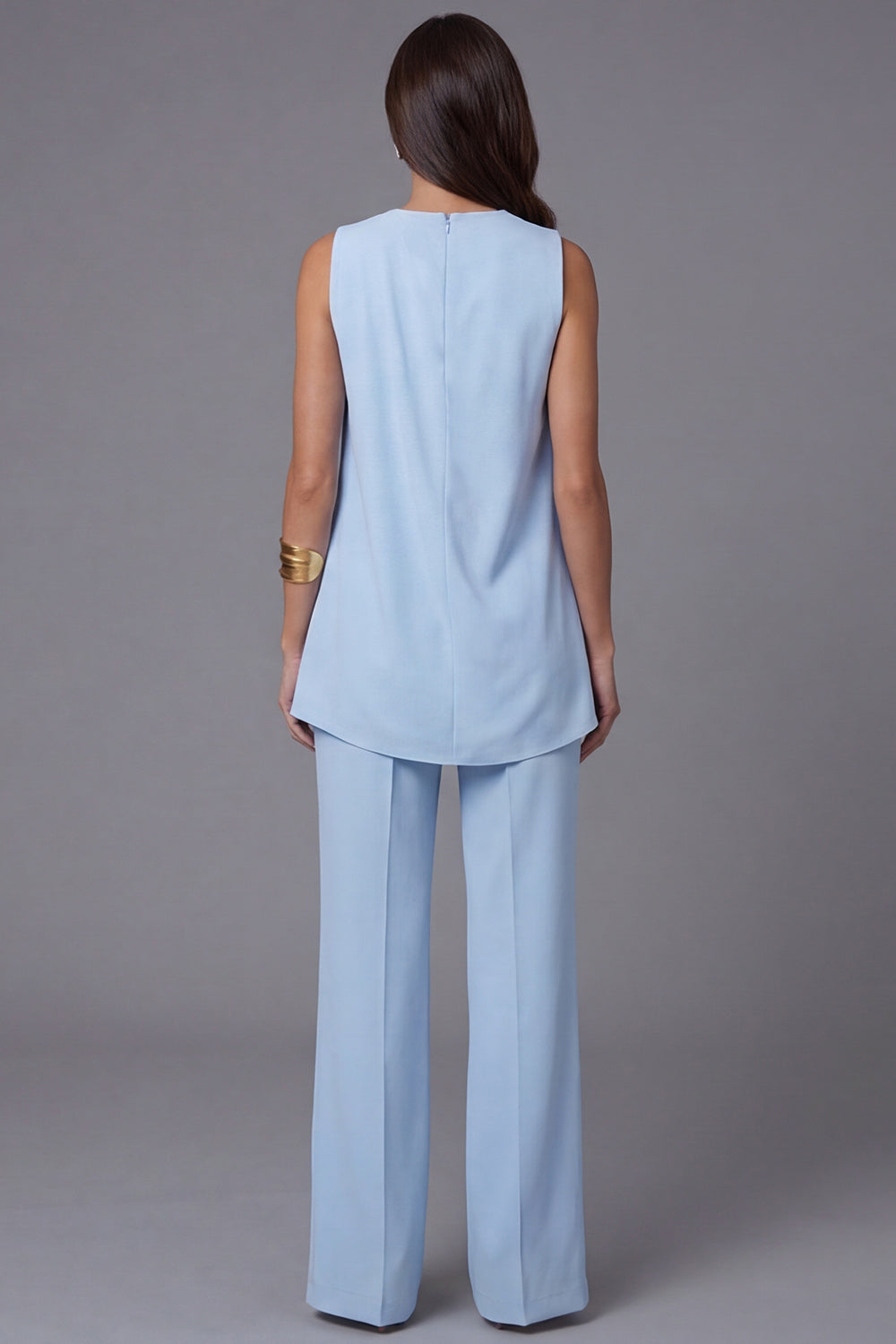 Sky Blue 2 Piece Asymmetrical Hem Business Suits