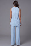 Sky Blue 2 Piece Asymmetrical Hem Business Suits