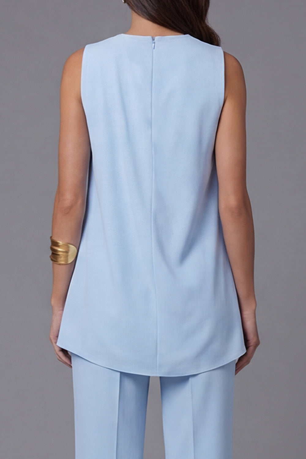 Sky Blue 2 Piece Asymmetrical Hem Business Suits