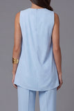 Sky Blue 2 Piece Asymmetrical Hem Business Suits