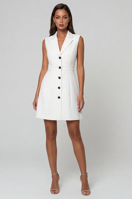 Single Breasted Short Notched Lapel White Slim Fit Blazer Dress