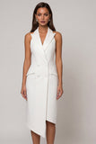 Double Breasted Midi Backless Halter White Slim Fit Blazer Dress